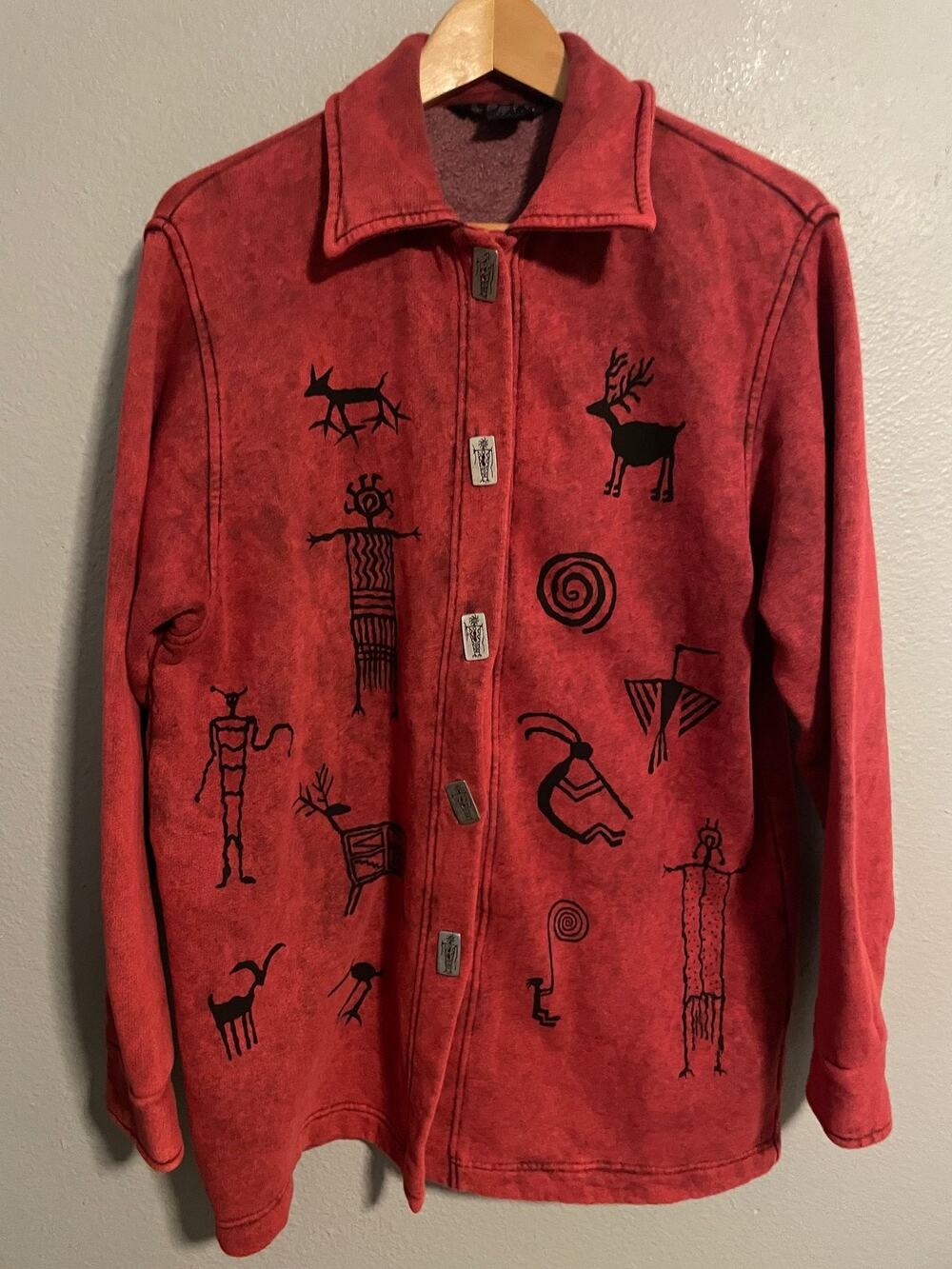 Bfofo Designs Jacket Womens Medium Red Knit Tribal Southwest Petroglyph Boho